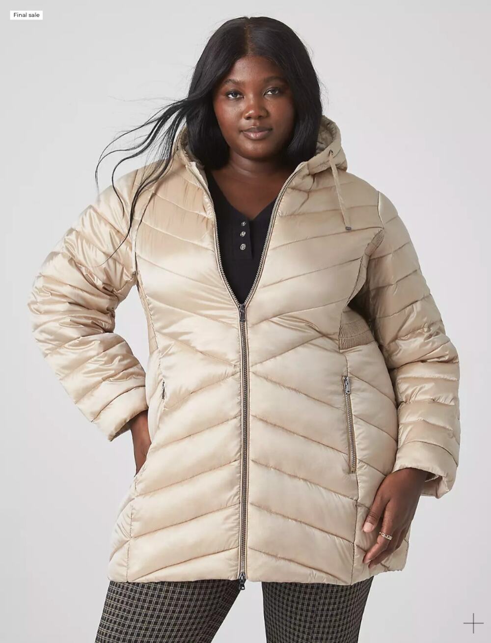 Lane Bryant Prima Puffer Jacket 18/20 Gold Frappe Hooded Packable Stretch